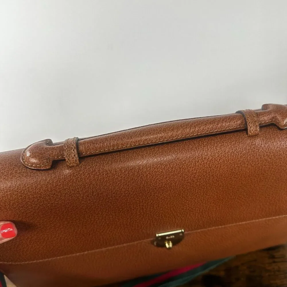 Gucci Vintage Briefcase Bag Large Brown Leather Italy Top Handle Laptop